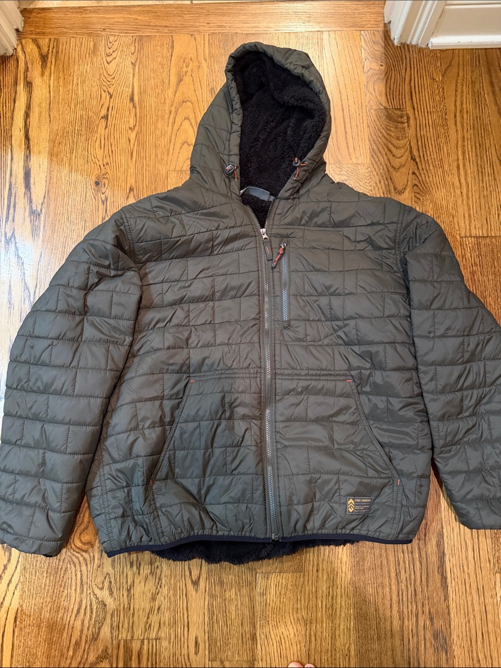 Free Country Olive Quilted Hooded Jacket with Black Lining